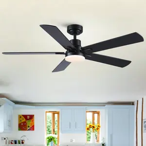 52 Inch Matte Black Low Profile Ceiling Fan with Light, Plywood Blade Quiet Reversible DC Motor Fan, Remote Control Dimmable LED Lighting, 70% Energy Efficient Flush Mount Indoor Ventilation Fixture, ETL Certified for Medium Rooms