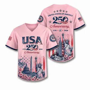 Pink USA 250th Anniversary Baseball Jersey, Unisex Independence Day Shirt with Patriotic Statue of Liberty Design, 1776-2026 Celebration Apparel