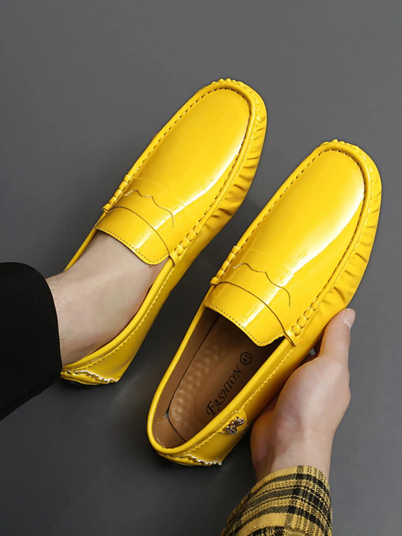 Elegant Shiny Leather Loafer Shoes for Men, Comfortable Soft Sole Slip-On Moccasins, Driving Boat Party Dance Shoes, PU Leather Casual Sneakers