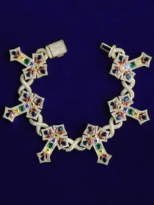 Iced Out Colorful Chain Bracelet for Men 5A Cubic Zirconia Real Gold Plated Hip Hop Jewelry , Vibrant Colors Bracelet, Infinity Cross Symbol, Cuban Bracelet