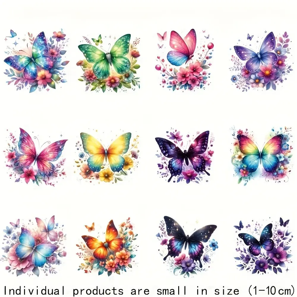 12pcs set of colorful butterfly heat transfer stickers, small-washable DIY fashion patch for T-shirts, hats and bags, butterfly style, heat transfer, DIY fashion patch