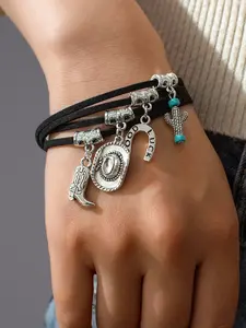 Vintage Western Cowboy Hat & Boot & Cactus Design Charm Decor Bangle, Fashionable Multi-layer Bangle for Women & Men, Trendy All-match & Exquisite Jewelry for Birthday Gift, Bangle Bracelet