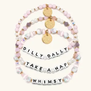 Little Words Project - Cozy Day Home Bracelet Set – Whimsy, Dilly Dally & Take a Nap Stack, Trackable Kindness Bracelets – Save $10
