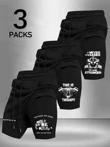 Men's Summer Trendy Gorilla Print Shorts 3 Pack, Soft Casual Outdoor Sports Fitted Shorts, Training Shorts, Street Style Gym Wear for Men, Sports Shorts Set