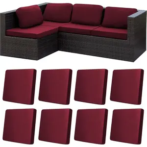 8 Pcs Stretch Patio Cushion Covers-Outdoor Couch Covers Replacement - Outdoor Couch and Sofa Slipcovers for Patio Furniture Cushions - Washable Reusable Furniture Protector (Wine Red, Cover Only)