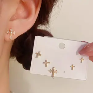 Fashionable and elegant ear studs,Cross design, earring stacks,earrings for women,accessories for women,casual and fashionable jewelry, Mother's Day and Valentine's Day gifts, jewelry gifts for her,14k gold-plated