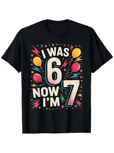 "I Was 6 Now I'm 7" 7th Birthday T-Shirt - Funny Birthday Party Balloon & Lightning Graphic Tee for Kids Boys Girls