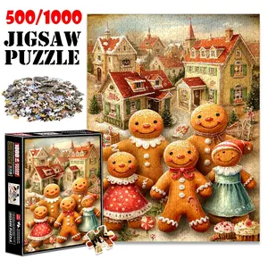 1pc 1000 piece adult puzzle 70x50cm Gingerbread Family in a Charming Christmas Village Scene 500 pieces of paper jigsaw puzzle, suitable for adults and families, large-scale DIY puzzle interactive t