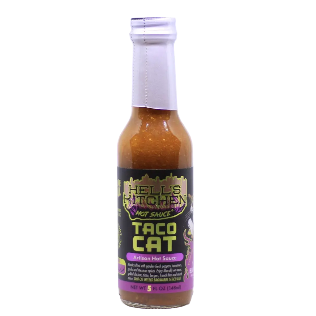 Taco Cat Hot Sauce by Hell's Kitchen Hot Sauce - Authentic Mexican Style Spicy Sauce 5 oz Bottle Handcrafted with Garden Fresh Peppers Tomatoes Garlic & Mexican Spices