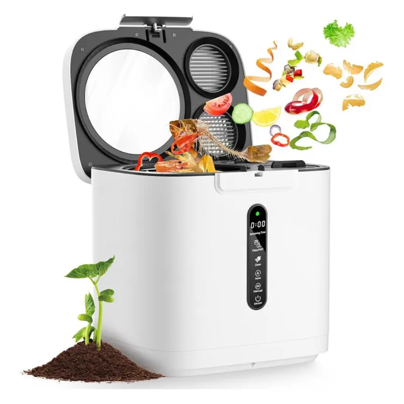 4L Electric Composter with Visable Window, Kitchen Intelligent Compost Bin Visible Lid, Compact for Daily Use, Auto-Cleaning, Odor Control, One-Touch Produces Dry Pre-Compost, Indoor Compost Machine