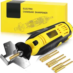 Electric Chainsaw Sharpener Kit with TITANIUM-COATED  Bits - High-Speed Chain  Sharpener Tool and 6 High Hardness Sharpening Wheels For All Chainsaw Chains.