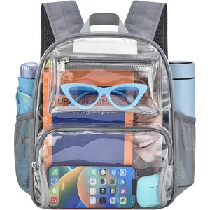 Clear Bag for Stadium Events, 12x6x10 Clear Backpack with Reinforced Strap, Stadium bag for  Concerts Work Travel, Grey