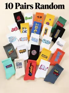 10 Pairs Women's Trendy Socks, Youth Fashionable Outdoor Skateboard Socks, Hip Hop Sports Socks, Unisex Street Style Ankle Socks