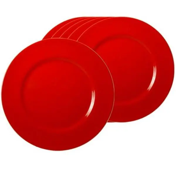 212 MAIN Red Melamine Round Salad Plates - 6-Piece Dinnerware Set for Salad Serving, Red Plates, Dinnerware Sets