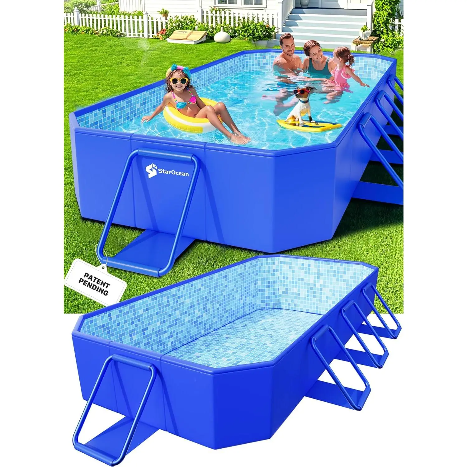 StarOcean 2026 Large Foldable Pool,Non-Inflatable Swimming Pool for Kid,Adult Collapsible Pool Hard Plastic,Overthickened Extra Large Foldable Pool,Portable Folding Kid Pool for Backyard,118"x73"x20"