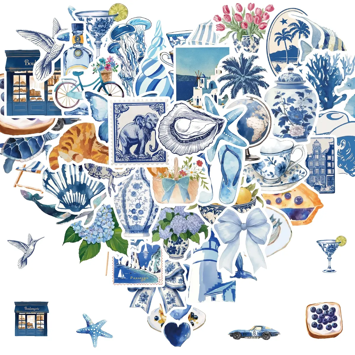 50pcs Aesthetic Stickers Pack, Y2K Aesthetic Stickers for Water Bottle, Trendy Blue Sticker for Adults Teens Girls, Vinyl Waterproof Decals for Laptop Guitar Scrapbook Skateboard(Blue), Car Decals, Decoration, Sticker for Cars, Decal Set