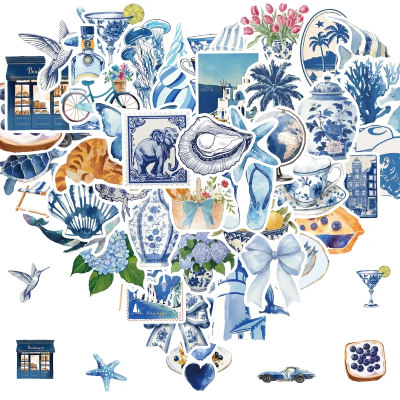50pcs Aesthetic Stickers Pack, Y2K Aesthetic Stickers for Water Bottle, Trendy Blue Sticker for Adults Teens Girls, Vinyl Waterproof Decals for Laptop Guitar Scrapbook Skateboard(Blue), Car Decals, Decoration, Sticker for Cars, Decal Set