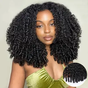 OQ HAIR Burmese Curly Half Wig Full 280% Density 3 In 1 Wear Go Glueless Half Wig Human Hair V Part Wig with Drawstring Spiral End Beginners Friendly