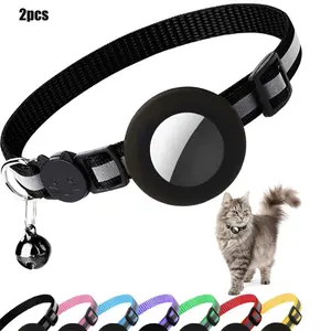 Airtag Tracker Protective Case Set, Anti-Loss Pet Locator Mini, Separable Cat Collar, Reflective Small Cat Collar with Bell, Light Weight