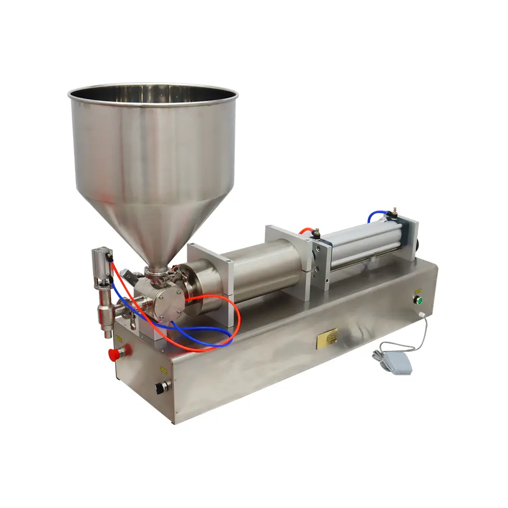 YOKOMA Horizontal Pneumatic Paste Liquid Filling Machine Stainless Steel Bottle Filler Single Nozzles 1000-5000ml 110V for Toothpaste Cream Oil Chilli Sauce