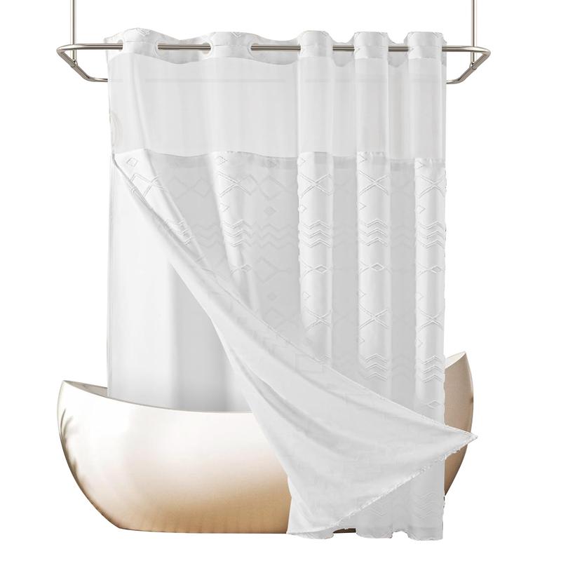 No Hook Shower Curtain with Snap in Liner SimpleStyle Double Layer Waterproof Inner Liner White Cloth 72x75 Inch Machine Washable Easy Care Dark Brown