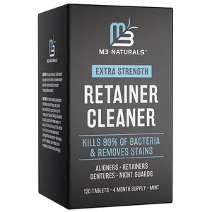 M3 Naturals Extra Strength Retainer Cleaner Tablets - 120 Mint Whitening Dental Cleanser Tablets for Dentures Retainers Aligners & Mouth Guards - Kills 99% of Bacteria & Removes Tough Stains - Dental Hygiene