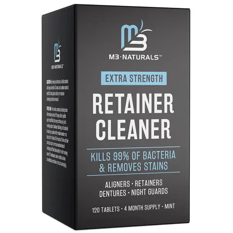 M3 Naturals Extra Strength Retainer Cleaner Tablets - 120 Mint Whitening Oral Cleansing Tablets for Dentures, Aligners & Mouth Guards - Kills 99% of Bacteria, Removes Tough Stains, Restores Brightness - Daily Ultrasonic Dental Hygiene Aid