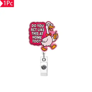 1PC Fun and Bizarre Duck Telescopic Buckle Personalized English Slogan Work ID Card Set Hanging Rope Creative Chest Badge ID Telescopic Buckle, Suitable for Nurses, Doctors, Christmas Gifts