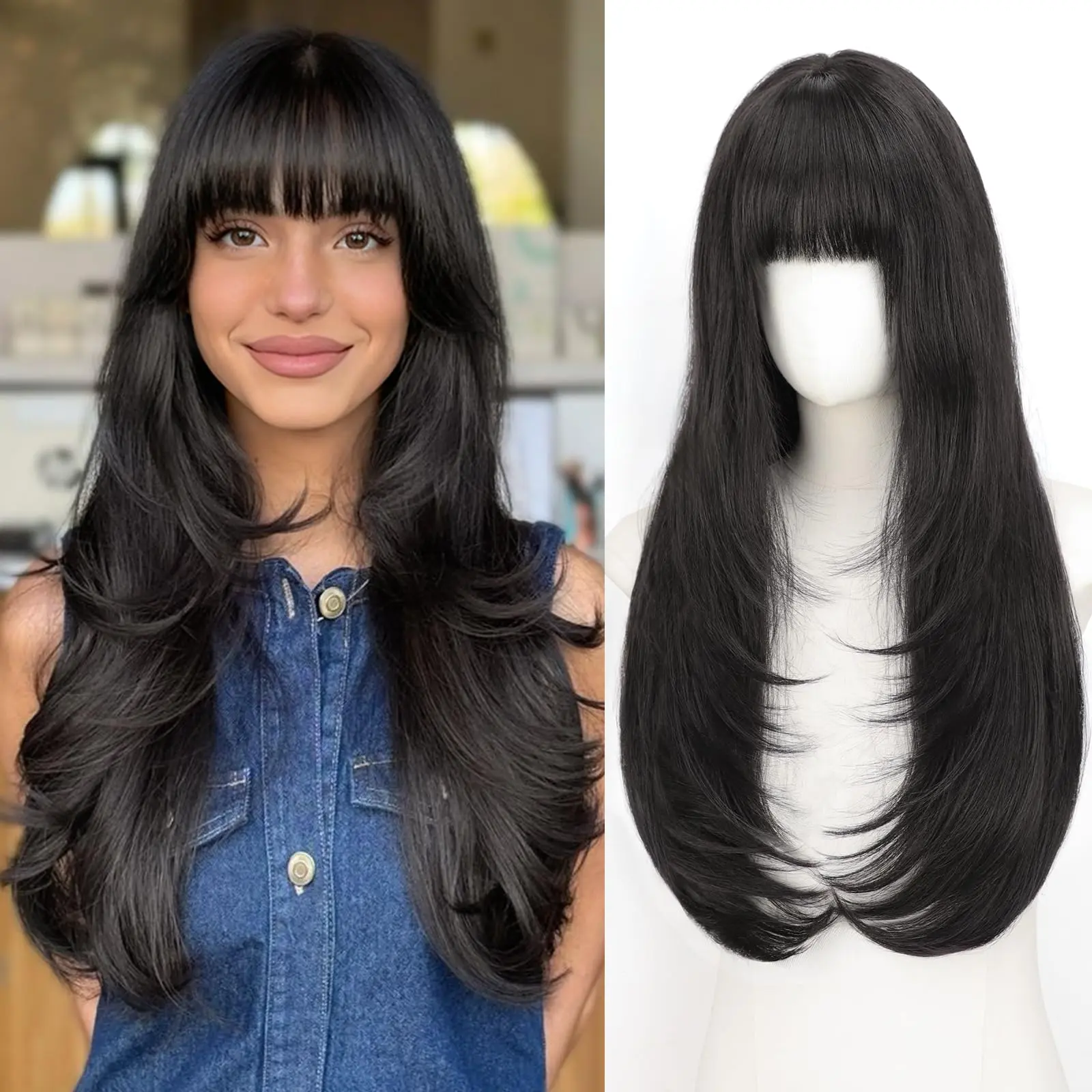 Long Layered Synthetic Wig with Bangs, Heat-Resistant, Glueless Cap KOME Ombre Blonde Synthetic Lace Front Wig, T Part Glueless  main image 4