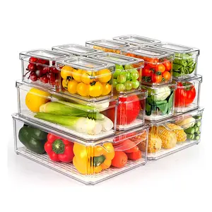 AISOON 14 Pack Fridge Organizer, Stackable Refrigerator Organizer Bins with Lids, BPA-Free Produce Fruit Storage Containers for Food, Vegetable Storage Durable Kitchen Appliances