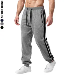 Men's Grey Side Stripe Joggers | Zipper Pocket Athletic Sweatpants