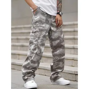 Men's Camo Print Button Fly Straight Leg Jeans, Regular Fit Casual Comfy Slant Pocket & Flap Pocket Design Cargo Jeans for Daily Wear, Fashion Men's Bottoms for All Seasons, CottonGift