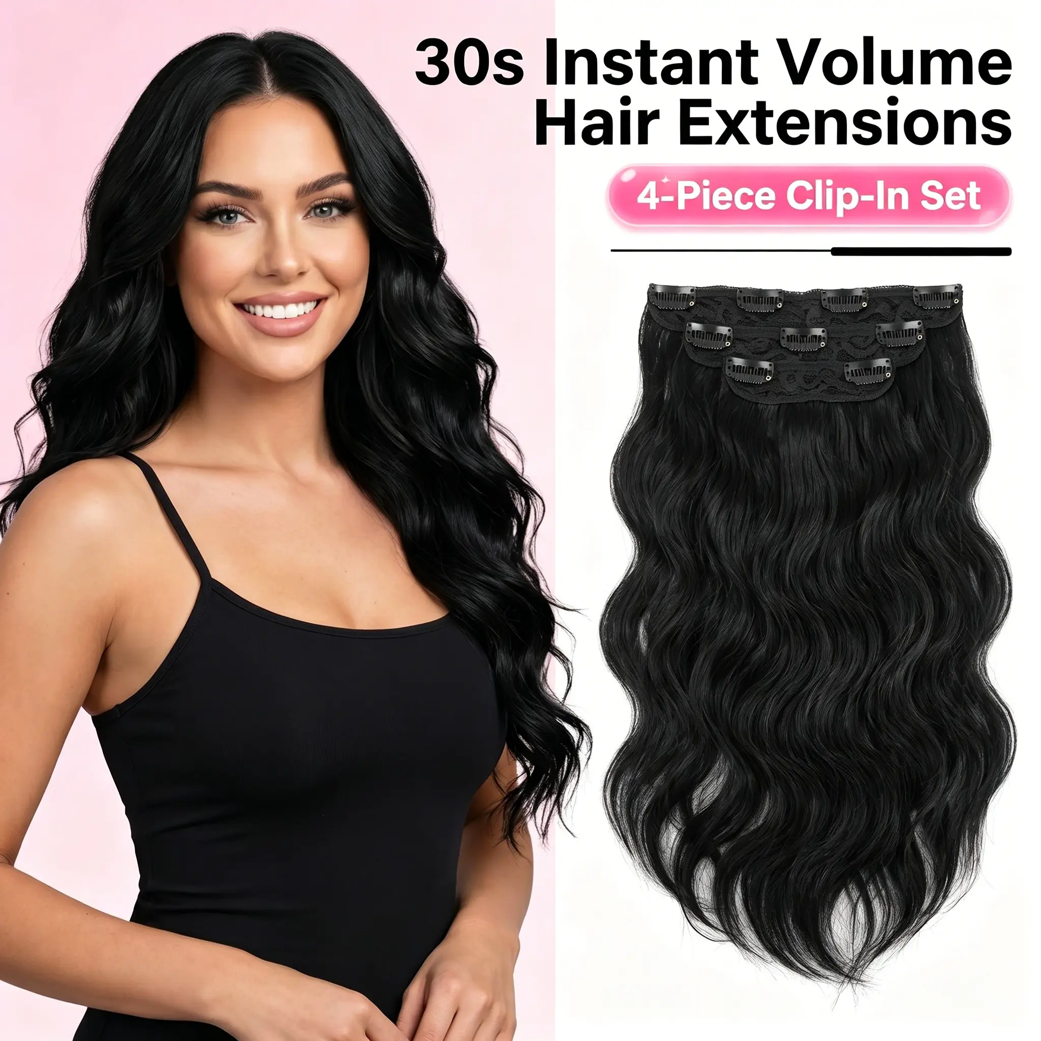 Clip in 24 Inch 4 PCS Synthetic Natural & Soft & Blends Well Long Wavy Hairpieces Invisible Clip-In Hair Extensions bundles human Burgundy Burmese Curly Easy Stretch Ponytail vigorous tinsel straight dark chocolate brown trendz beautysupply Claw