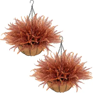 2 Pcs Outdoor Artificial Autumn Fern Hanging Basket — Includes Hanging Basket and Faux Fern Foliage; UV-Resistant Faux Fern Planter, Ideal for Outdoor Patios, Porches, Gardens, and Home Decorr summerwins
