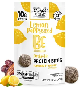 Savage Snacks Be Lemon Poppyseed Whole Food Prebiotic 10g Protein Balls & Bites - Convenient On-The-Go Tasty Protein Snacks - High-Protein, Gluten-Free, Grain-Free & Flavored by Nature