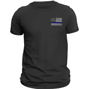Thin Blue Line Flag Police Front Heart Side Print T-Shirt