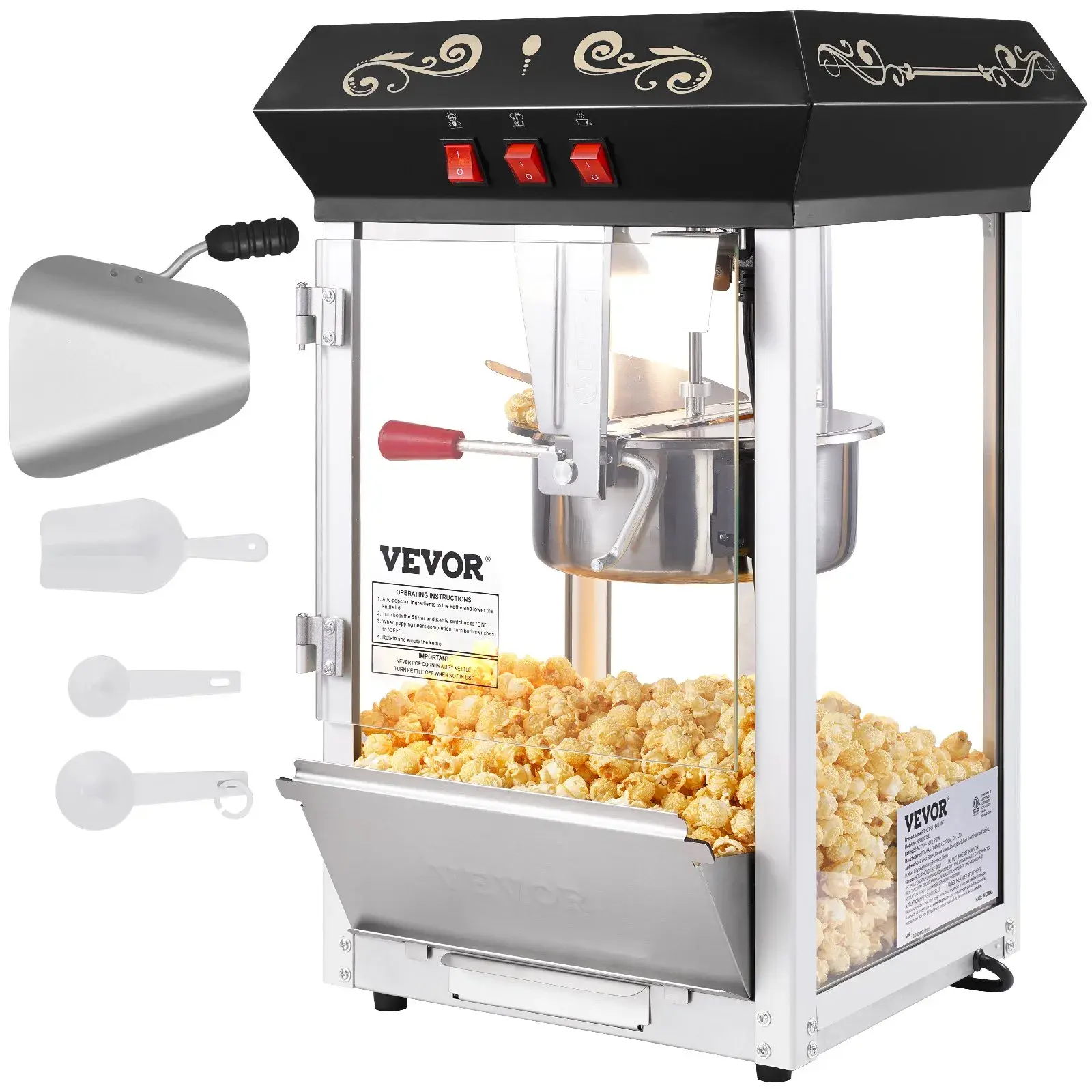【Summerfinds】VEVOR Popcorn Maker,850W Popcorn Popper Machine8 Oz Kettle Makes 48 Cups per BatchCountertop Popcorn Maker with Tempered GlassIncludes 4 ScoopsMovie Theater StyleBlack