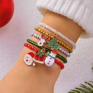 New Christmas Combination Bracelet Fashion Cartoon Santa Claus Snowman Reindeer Bead Bracelet Set