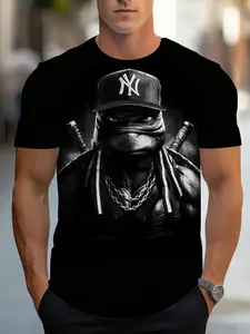 Single Short Sleeve Casual Ninja Turtle Print Round Neck T-Shirt, Summer Daily Wear, Trendy Fashion Top for Men
