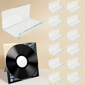 12 Pack Clear Vinyl Record Holder Wall Mount Invisible Floating Acrylic Display for LP Album CD Collection Storage and Organization