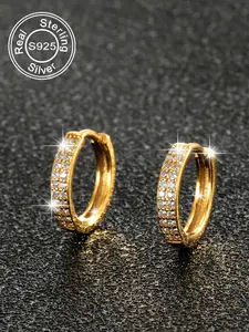 S925 Sterling Silver  Rhinestone Decorated Hoop Earrings, Fashion Jewelry for Party, Daily Clothing Decor, Trendy All-match & Exquisite Jewelry for Gift