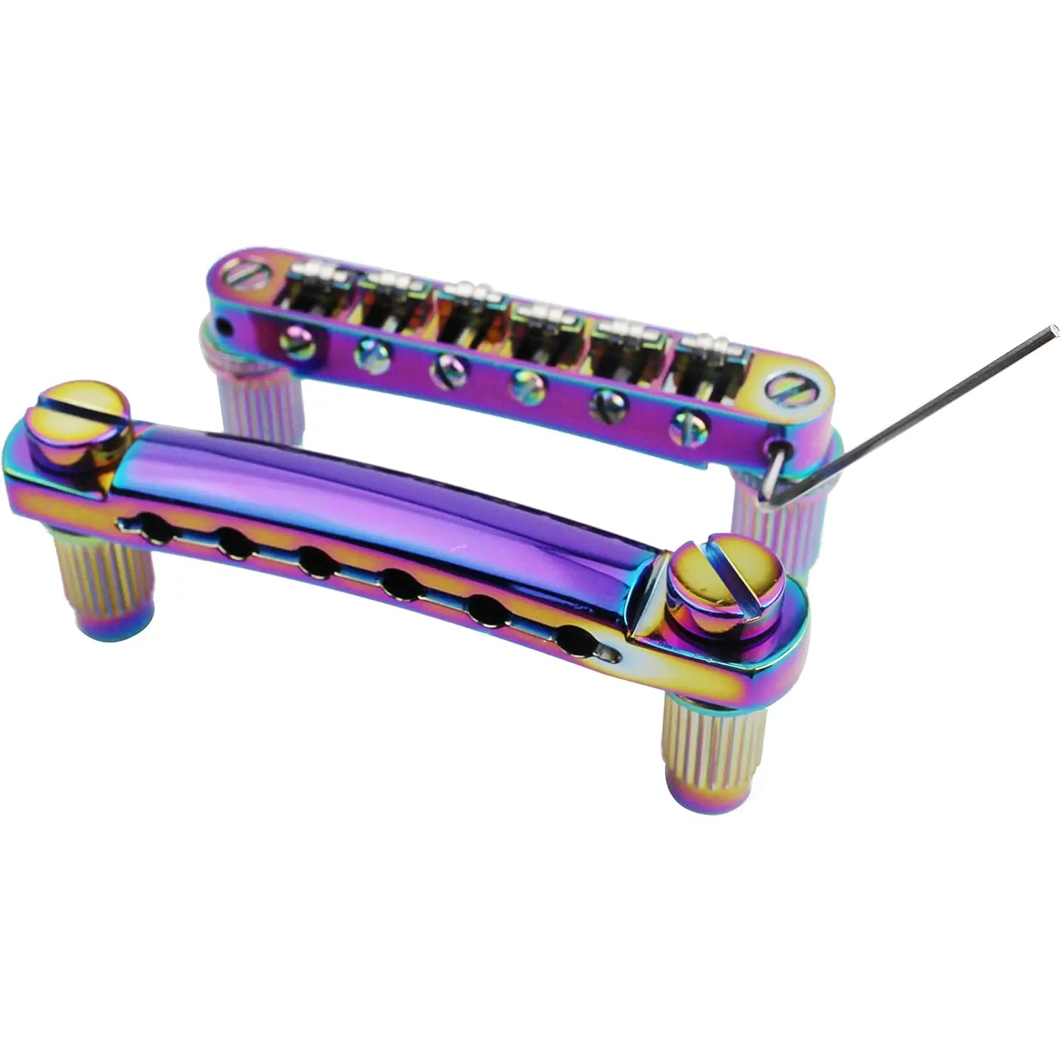 Guitar Tune-O-Matic Bridge and Stop Bar Tailpiece Combo Replacement Compatible with LP SG EPI 6 String Electric Guitar(Gs001 + GM005, Chameleon Rainbow)