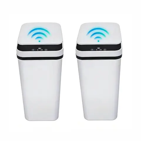 2-Pcs Durable Plastic Smart Touchless Motion Sensor Automatic Trash Bins, 2.4 Gal Bathroom Trashcan with Lid, Unisex Home Office Modern Accessory