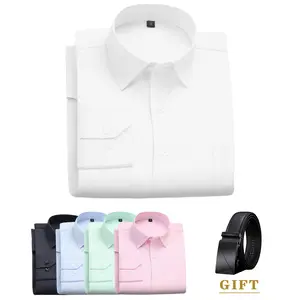 Men's modern fitted stand up collar shirt, comes with a waistband, reinforced stitching, stand up collar, and durable structure. Made of wrinkle resistant fabric, it is suitable for all body types, suitable for gatherings, daily life, work, etc