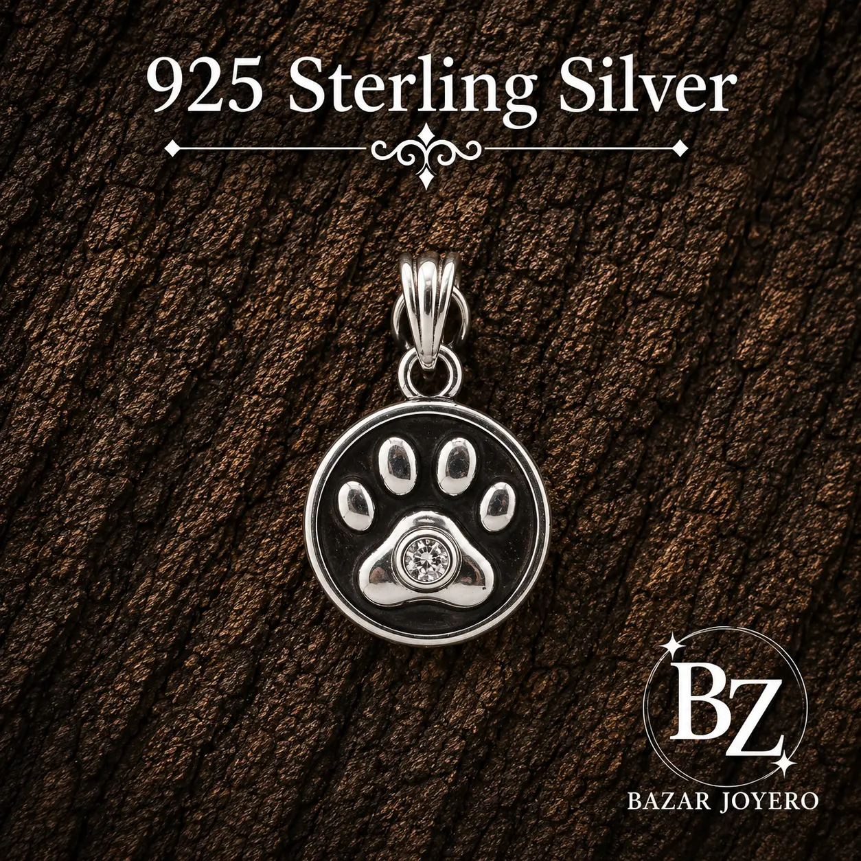 925 Sterling Silver Paw Print Pendant Charm