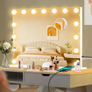 Mirror with Lights, Hollywood Lighted Makeup Mirror with 15 Dimmable Bulbs and 10X Magnification, 3 Colors Modes, Light Up Mirror, Gifts for, Girls,Dorm Room(23" x 18")