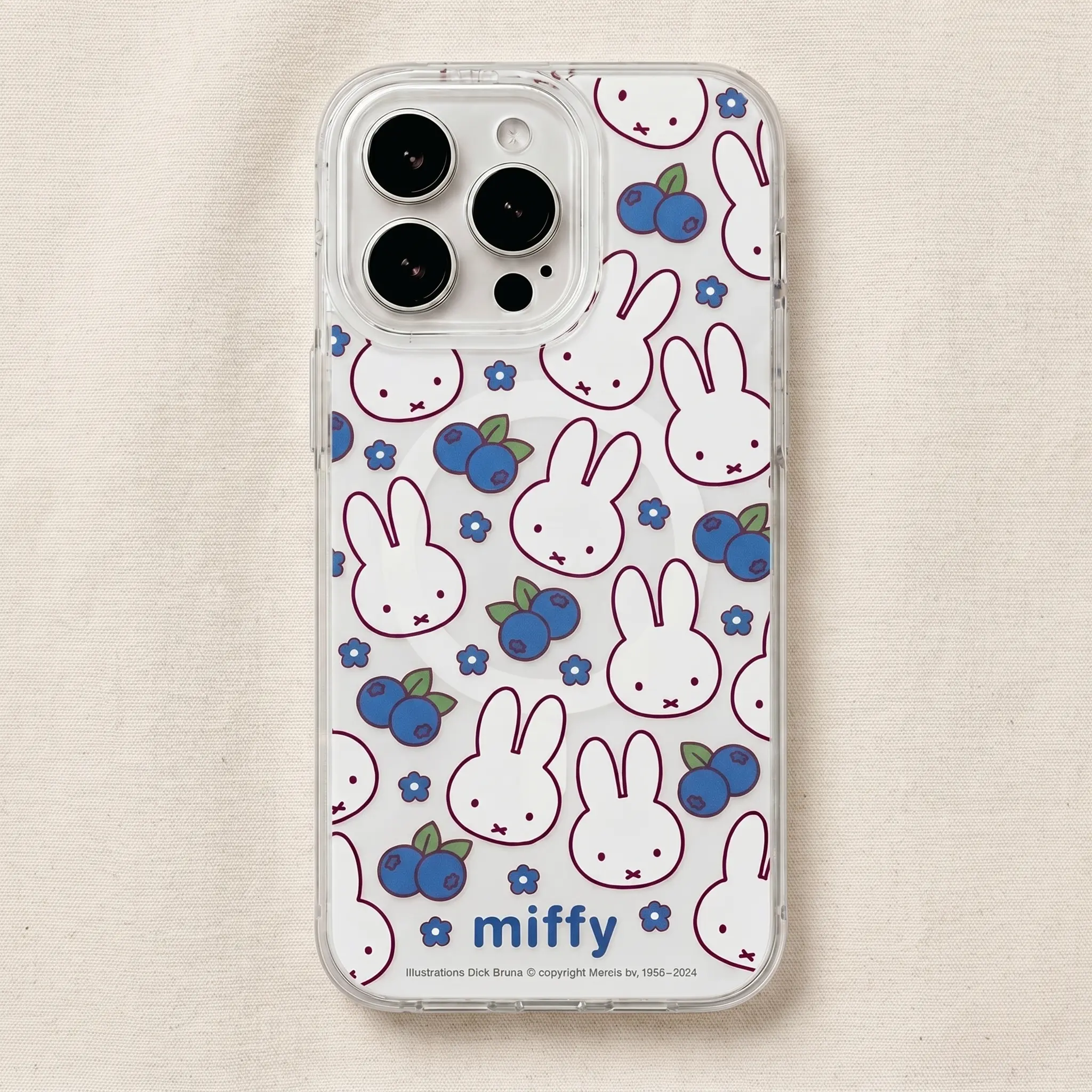 Cute Kawaii Miffy Blue Berry Clear Magnetic Clear Phone Case, Kawaii Bunny Magsafe Shockproof Protective Cover Compatible with iPhone 11-17 Series & Samsung Galaxy S23-S26 Ultra