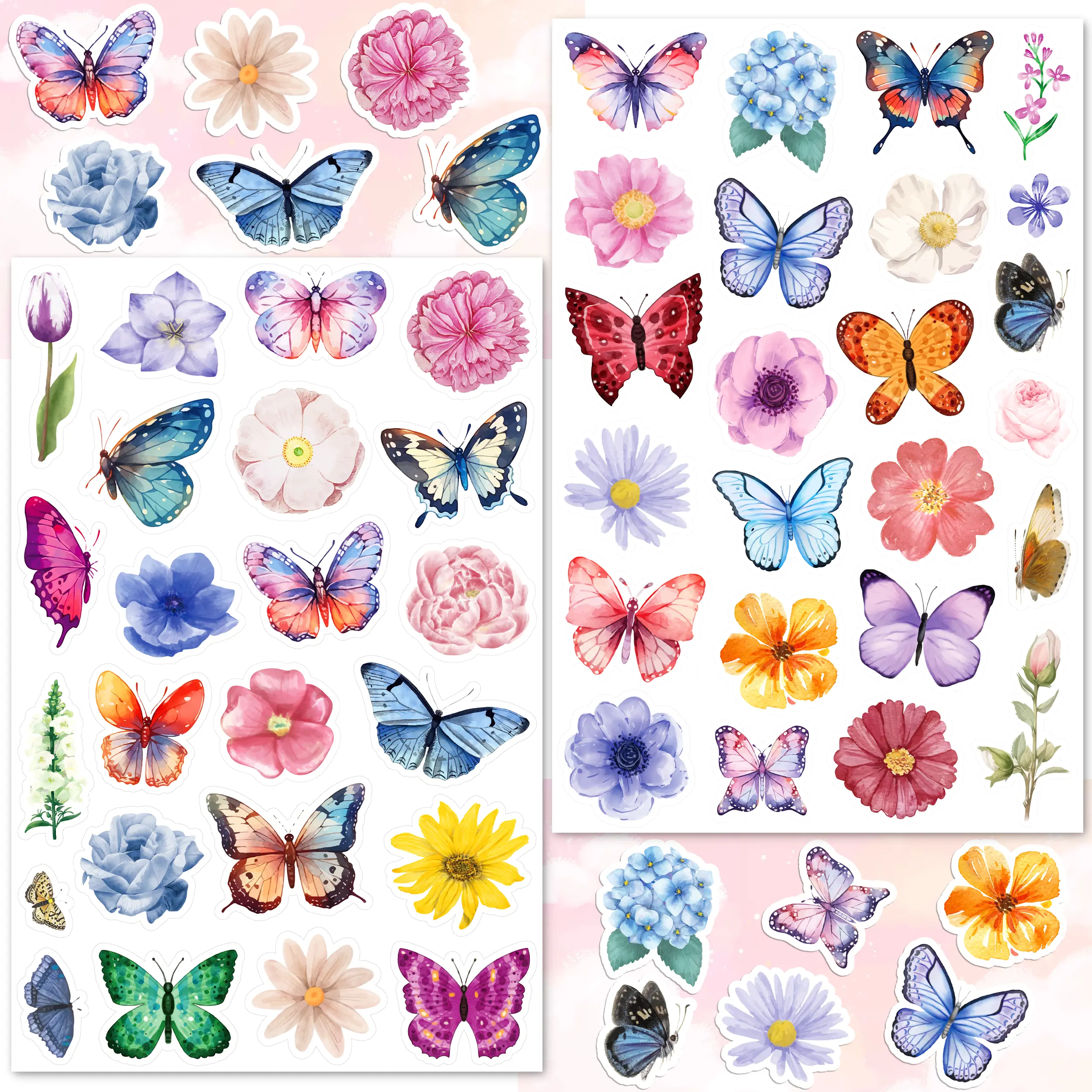 LINAYE 24 Sheets Butterfly Flower Stickers for Kids Adults, Spring Butterfly Flower Decorative Stickers Bulk