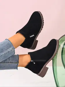 Women's Fashion Boots, Autumn Winter New Short Retro Classic Soft Matte Ankle Boots, Wide Size Side Zipper British Style Flat Heel Booties