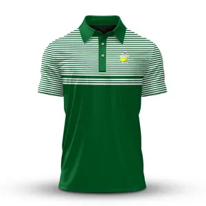 Masters Green Horizontal Lines Golf Polo Shirt Fan-made Short Sleeve Outdoors Print Menswear